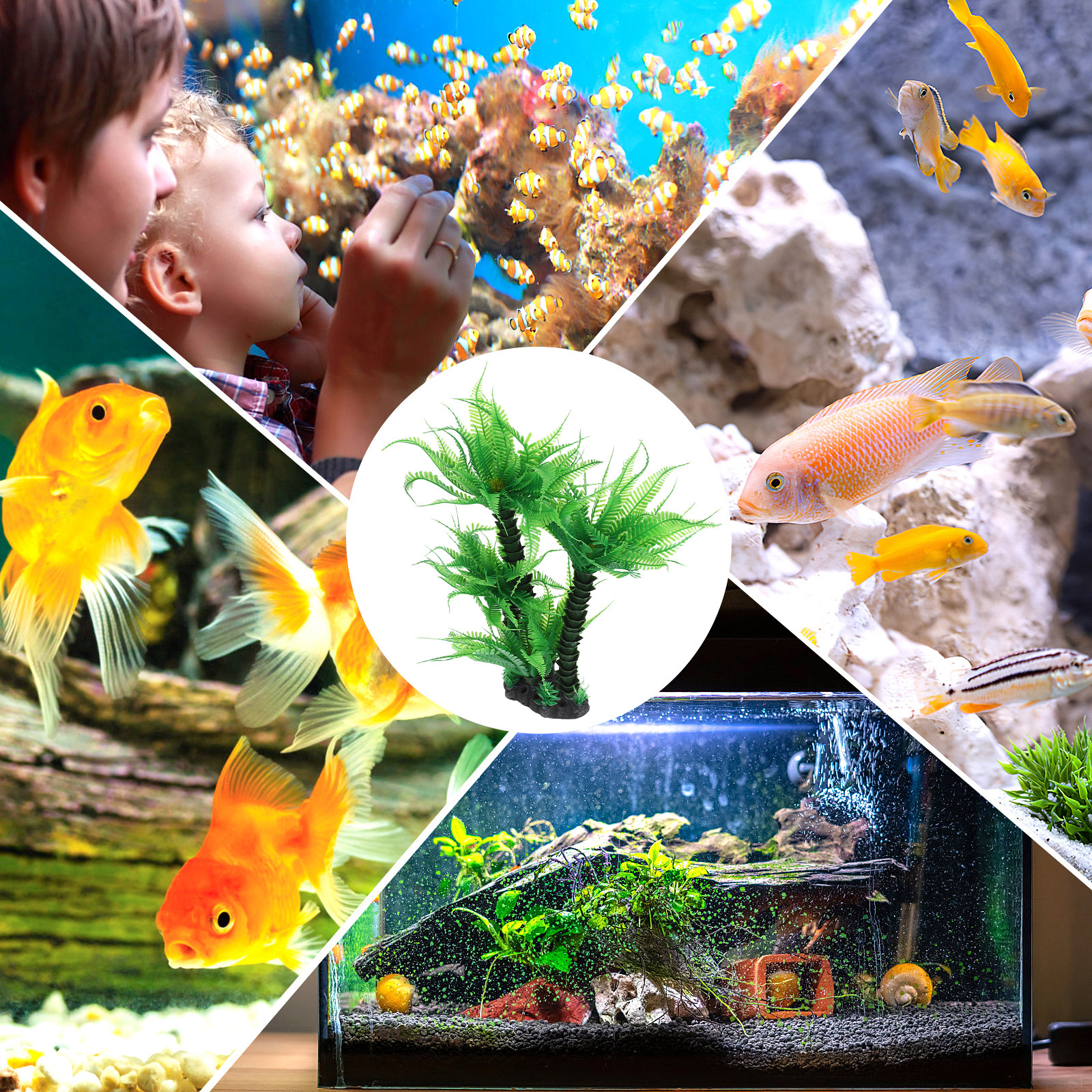 Planted Aquarium Bowl - Artificial Aquarium Plants Fish Tank Decorations